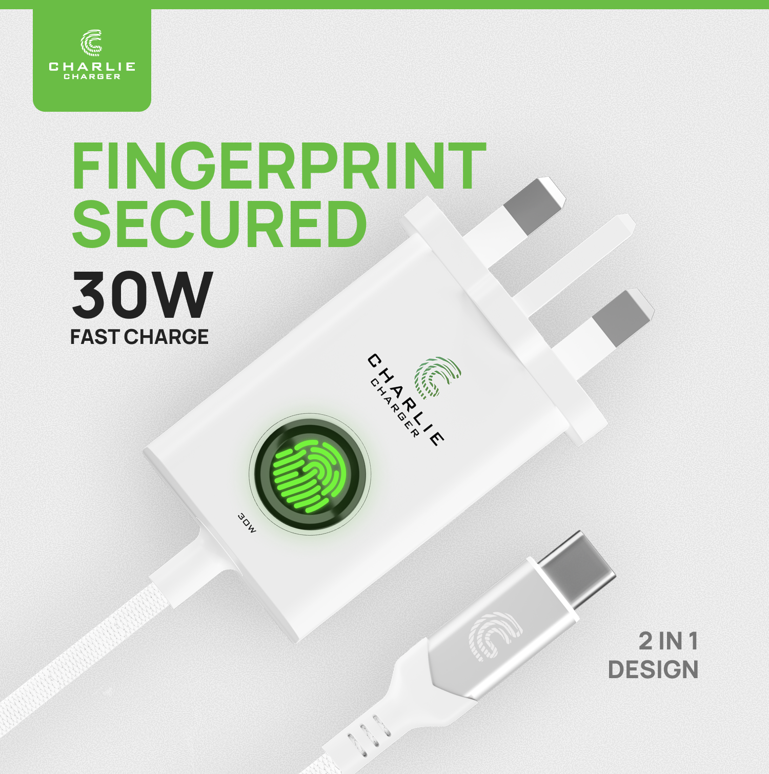 Charlie Charger Fingerprint 30W Fast Charger